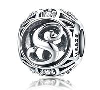 Breloque en argent sterling 925 Avec lettres porte-bonheur Pour bracelets Pandora Lettre S
