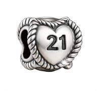 Breloque en argent sterling 925 avec triple cœur pour bracelets Pandora 21e anniversaire Boîte cadeau, One Size, Métal, Pas de pierre précieuse