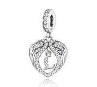Breloque en argent sterling 925 en forme de cœur avec lettre A-Z pour bracelets et colliers européens, cadeau d'anniversaire pour femme, Argent sterling, Zircone cubique