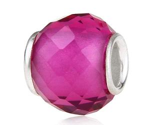 Breloque en argent sterling 925 et verre de Murano soufflé avec pierre de naissance pour bracelet Pandora (rose rouge)