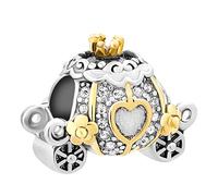 Breloque en forme de carrosse de Cendrillon compatible avec les bracelets Pandora Cœur Or Fleur Cristal transparent pour fille, petite-fille