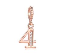 Breloque en forme de chiffre porte-bonheur pour bracelets Pandora 0, 1, 2, 3, 4, 5, 6, 7, 8, 9 - Cadeau d'anniversaire pour femme, famille, amis - Cristal transparent - Or rose, taille unique, Cuivre