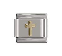 Breloque en forme de croix dorée - Compatible avec tous les bracelets à breloques de style italien classique de 9 mm.