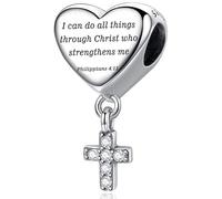 Breloque en forme de croix pour bracelet à breloques Pandora, cœur, verset de la Bible chrétienne, prière, foi, bijoux religieux, cadeaux pour femme