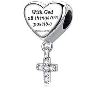 Breloque en forme de croix pour bracelet à breloques Pandora, cœur, verset de la Bible chrétienne, prière, foi, bijoux religieux, cadeaux pour femme