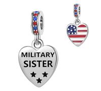 Breloque en forme de cœur avec inscription « I Love USA Military Family » pour bracelets à breloques Pandora Patriot, Noël, anniversaire, cadeau pour femme, sœur, papa, épouse, maman, taille unique