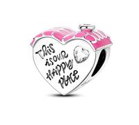 Breloque en forme de cœur avec inscription « This Is Our Happy Place Home » et « I Love You » en argent sterling 925 compatible avec les bracelets à breloques Pandora