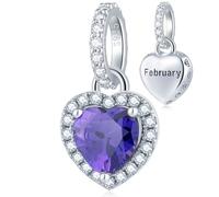 Breloque en forme de cœur en argent sterling 925 avec pierre de naissance - Zircone cubique étincelante compatible avec bracelet à breloques Pandora, collier, cadeau d'anniversaire pour femme/femme