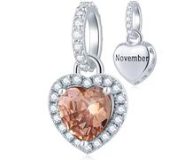 Breloque en forme de cœur en argent sterling 925 avec pierre de naissance - Zircone cubique étincelante compatible avec bracelet à breloques Pandora, collier, cadeau d'anniversaire pour femme/femme
