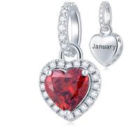 Breloque en forme de cœur en argent sterling 925 avec pierre de naissance - Zircone cubique étincelante compatible avec bracelet à breloques Pandora, collier, cadeau d'anniversaire pour femme/femme