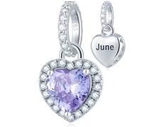 Breloque en forme de cœur en argent sterling 925 avec pierre de naissance - Zircone cubique étincelante compatible avec bracelet à breloques Pandora, collier, cadeau d'anniversaire pour femme/femme