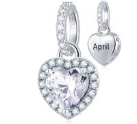 Breloque en forme de cœur en argent sterling 925 avec pierre de naissance - Zircone cubique étincelante compatible avec bracelet à breloques Pandora, collier, cadeau d'anniversaire pour femme/femme