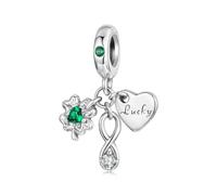 Breloque en forme de cœur infini en argent sterling 925 avec trèfle à quatre feuilles pour bracelets Pandora