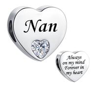 Breloque en forme de cœur transparent pour bracelets Pandora Cadeau d'anniversaire pour femme Always on My Mind Forever In My Heart en acier inoxydable, taille unique, Acier inoxydable, Pas de gemme