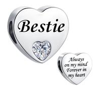 Breloque en forme de cœur transparent pour bracelets Pandora Cadeau d'anniversaire pour femme Always on My Mind Forever In My Heart en acier inoxydable, taille unique, Acier inoxydable, Pas de gemme