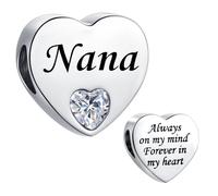 Breloque en forme de cœur transparent pour bracelets Pandora Cadeau d'anniversaire pour femme Always on My Mind Forever In My Heart en acier inoxydable, taille unique, Acier inoxydable, Pas de gemme