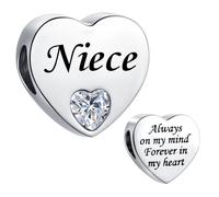 Breloque en forme de cœur transparent pour bracelets Pandora Cadeau d'anniversaire pour femme Always on My Mind Forever In My Heart en acier inoxydable, taille unique, Acier inoxydable, Pas de gemme