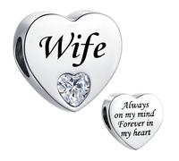 Breloque en forme de cœur transparent pour bracelets Pandora Cadeau d'anniversaire pour femme Always on My Mind Forever In My Heart en acier inoxydable, taille unique, Acier inoxydable, Pas de gemme