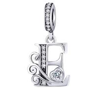 Breloque en forme de lettre argentée pour bracelet à breloques Pandora, initiale de l'alphabet - Bijoux cadeaux pour femme, Argent, Zircone cubique