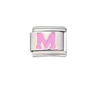 Breloque en forme de lettre de l'alphabet rose en acier inoxydable pour bracelets, bijoux pour couples, femmes, hommes