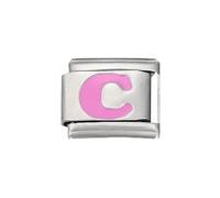 Breloque en forme de lettre de l'alphabet rose en acier inoxydable pour bracelets, bijoux pour couples, femmes, hommes