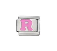 Breloque en forme de lettre de l'alphabet rose en acier inoxydable pour bracelets, bijoux pour couples, femmes, hommes