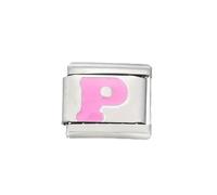 Breloque en forme de lettre de l'alphabet rose en acier inoxydable pour bracelets, bijoux pour couples, femmes, hommes