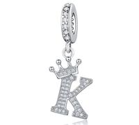 Breloque en forme de lettre en argent pour bracelet Pandora avec initiale de l'alphabet, Zircone cubique