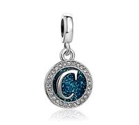 Breloque en forme de lettre initiale de A à Z bleue étincelante pour anniversaire, Noël, cadeau pour famille, fille, sœur, amie, petite-fille, femme, compatible avec bracelets Pandora, taille unique