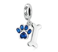 Breloque en forme de patte de chien en argent sterling 925 pour bracelet de femme - Pour anniversaire et Noël, Cristal