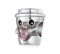 Breloque en forme de tasse à café en forme de cœur en argent sterling 925 compatible avec les bracelets et colliers Pandora pour femmes, keineKeine Größe verfügbar, Argent sterling, Zircone cubique