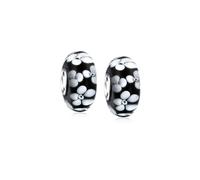Breloque en verre de Murano et argent sterling 925 avec motif floral bleu, vert, rose, rouge, noir, blanc, compatible avec les bracelets européens pour femmes et adolescentes, taille unique, Verre