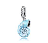 Breloque escargot bleu en argent sterling 925 pour bracelets Pandora, émail, Émail