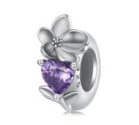 Breloque espaceur en argent sterling 925 avec clip stoppeur fleur maman pierre de naissance DIY femme amour famille Noël pour bracelet à breloques Pandora, taille unique, Argent sterling, Zircone