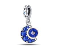 Breloque étoile et lune bleues, accessoire de bracelet à breloques en argent sterling 925, compatible avec le collier bracelet pandora, cadeau pour femme
