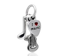 Breloque guitare en argent sterling 925 avec inscription « I Love Music » pour bracelet Pandora