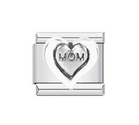 Breloque italienne en forme de cœur avec inscription « Mom Mum Dad Son Brother Sister Daughter » - 9 mm - Compatible avec bracelet Nomination, 9mm, Métal, Pas de gemme