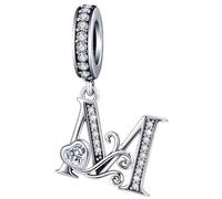 Breloque lettre de l'alphabet argenté pour bracelet Pandora en argent sterling et oxyde de zirconium, Argent sterling, Zircone cubique