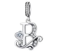 Breloque lettre de l'alphabet argenté pour bracelet Pandora en argent sterling et oxyde de zirconium, Argent sterling, Zircone cubique