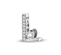 Breloque lettre et cœur l, accessoire de bracelet à breloques en argent sterling 925, compatible avec le collier bracelet pandora, cadeau pour femme