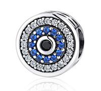 Breloque mauvais œil en cristal bleu pour bracelets Pandora - Argent sterling 925 - Pierre porte-bonheur - Compatible avec les bracelets européens à chaîne serpent, Cristal, Zircone cubique