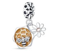 Breloque nid d'abeille en forme de ruche avec inscription « I Love You » en forme de cœur et marguerite - Argent sterling 925 - Compatible avec les bracelets à breloques Pandora