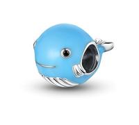 Breloque opale bleu foncé en argent sterling 925 et verre de Murano bleu océan, tortue de mer, dauphins, sirène, pour bracelet Pandora, Argent