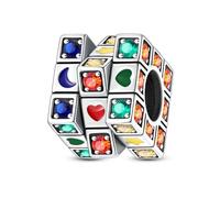 Breloque originale en argent sterling 925 plaqué or rose pour bracelets Pandora Inscription « Love Forever Mother Daughter », 4.5mm, Or rose Cristal, Cristal