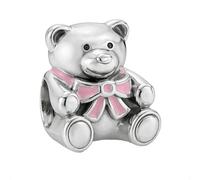 Breloque ours en peluche avec nœud bleu pour bracelets Pandora en argent sterling 925 véritable - Boîte cadeau Happy Birthday, One Size, Métal, Pas de pierre précieuse