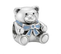 Breloque ours en peluche avec nœud bleu pour bracelets Pandora en argent sterling 925 véritable - Boîte cadeau Happy Birthday, One Size, Métal, Pas de pierre précieuse