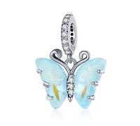 Breloque papillon bleu en argent sterling 925 pour bracelet Pandora et fille, Argent sterling