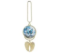 Breloque papillon bleu et nuages - Ailes d'ange gardien - Accessoires à suspendre pour rétroviseur de voiture - Pendentif de voiture pour femme - Décoration d'intérieur à suspendre - Doré