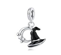 Breloque pendentif chapeau de sorcière lune, accessoire de bracelet à breloques en argent sterling 925, compatible avec le collier bracelet pandora