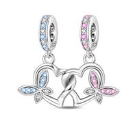 Breloque pendentif duo papillon de l'amant, breloque pour bracelet, compatible avec le collier bracelet pandora